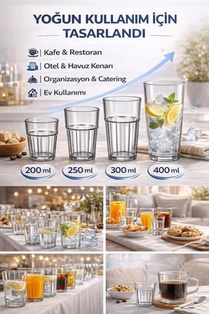 Polikarbon Casablanca Bardak Kırılmaz Cam Görünümlü 6 Adet 400 ML Restoran Otel Tipi