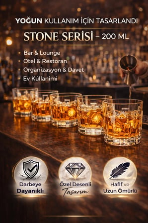 Kırılmaz Polikarbon Stone Serisi Bardak 200 ml Cam Görünümlü Desenli Tasarım