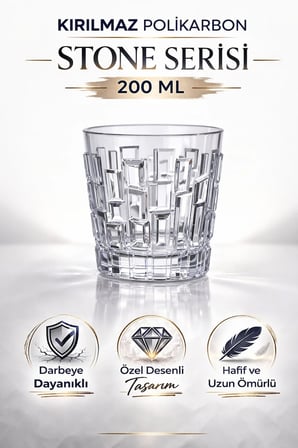 Kırılmaz Polikarbon Stone Serisi Bardak 6 Adet 200 ml Cam Görünümlü Desenli Tasarım