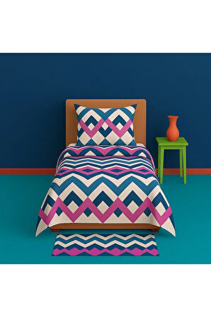 Tek Kişilik Desenli Nevresim + 1 Adet Kapaklı Yastık Kılıfı