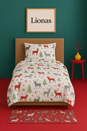 Tek Kişilik Desenli Nevresim + 1 Adet Kapaklı Yastık Kılıfı