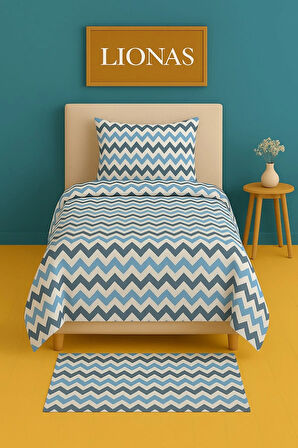 Tek Kişilik Desenli Nevresim + 1 Adet Kapaklı Yastık Kılıfı