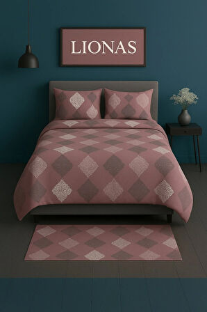 Çift Kişilik Desenli Nevresim + 2 Adet Kapaklı Yastık Kılıfı