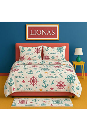 Çift Kişilik Desenli Nevresim + 2 Adet Kapaklı Yastık Kılıfı