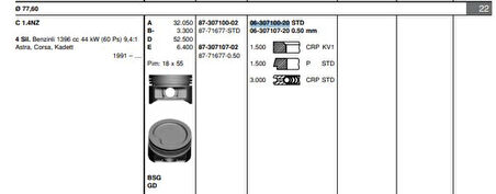Opel Motor Segmanı Corsa B Astra F (c1,4nz X1,4xe) / (1,4 8v 1,4 16v) (77,60mm) / (std) - Goetze 63071002g