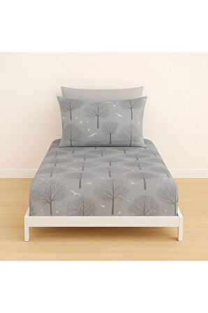 Tek Kişilik Ağaç Desen Lastikli Çarşaf ve Yastık Kılıfı