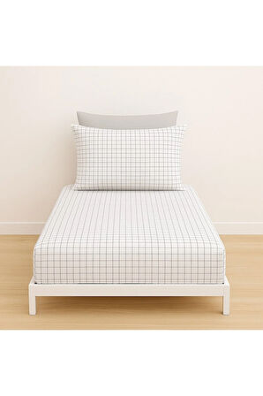 Tek Kişilik Kareli Desen Lastikli Çarşaf ve Yastık Kılıfı 120 x 200
