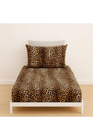 Tek Kişilik Leopar Desen 90 x 200 cm Lastikli Çarşaf ve Yastık Kılıfı