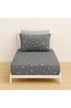 Tek Kişilik Nota Desen 90 x 200 cm Lastikli Çarşaf ve Yastık Kılıfı