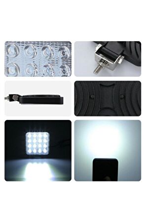 Off Road Gündüz Farı 16 Led Kare Çalışma Lambası 48 Watt