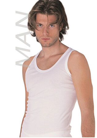 Erkek Beyaz Ribana Atlet % 100 Pamuklu Atlet 3'lü Paket 101-3B