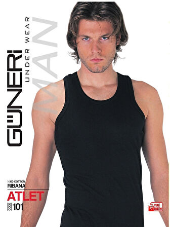 Erkek Siyah Ribana Atlet % 100 Pamuklu Atlet 3'lü Paket 101-3S