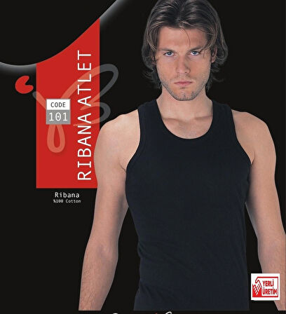 Erkek Siyah Ribana Atlet % 100 Pamuklu Atlet 3'lü Paket 101-3S