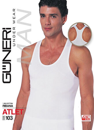 Erkek Beyaz Ribana Atlet % 100 Pamuklu Body Atlet 3'lü Paket 103-3B