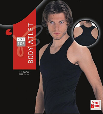 Erkek Siyah Ribana Atlet % 100 Pamuklu Body Atlet 3’lü Paket 103-3S