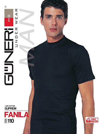 Erkek Siyah Süprem Yarım Kollu % 100 Pamuklu Fanila 3'lü Paket 110-3S