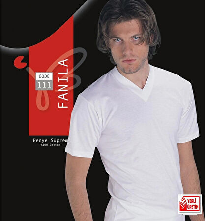 Erkek Beyaz Süprem Yarım Kollu V Yaka % 100 Pamuklu Fanila 3’lü Paket 111-3B
