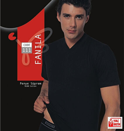 Erkek Siyah Süprem Yarım Kollu V Yaka Atlet % 100 Pamuklu Fanila 3’lü Paket 111-3S