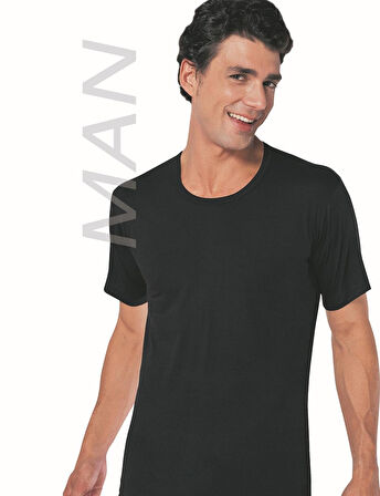 Erkek Siyah Süprem Yarım Kollu Sıfır Yaka Atlet % 100 Pamuklu Fanila 3’lü Paket 112-3S