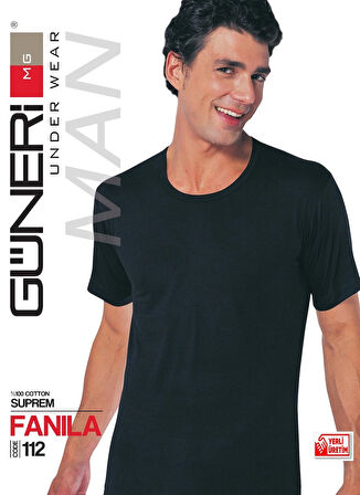 Erkek Siyah Süprem Yarım Kollu Sıfır Yaka Atlet % 100 Pamuklu Fanila 3’lü Paket 112-3S
