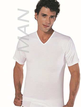 Erkek Beyaz V Yaka Ribana Atlet % 100 Pamuklu Fanila 3’lü Paket 118-3B