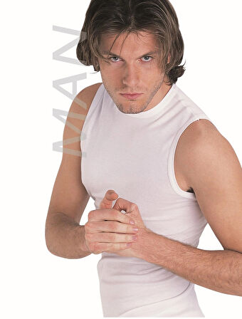 Erkek Beyaz Ribana Sıfır Kollu Atlet % 100 Pamuklu Atlet 3’lü Paket 114-3B