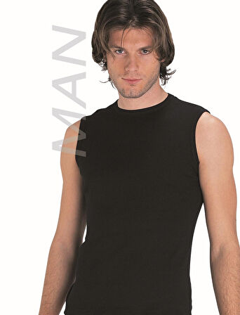 Erkek Siyah Ribana Sıfır Kollu Atlet % 100 Pamuklu Atlet 3’lü Paket 114-3S