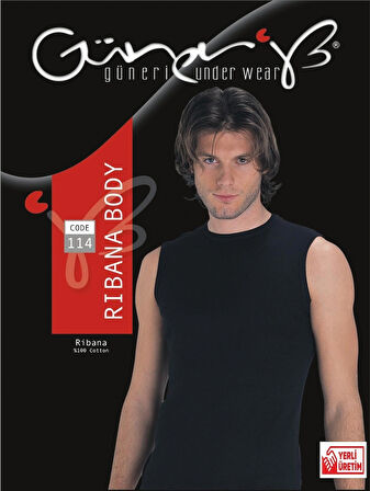 Erkek Siyah Ribana Sıfır Kollu Atlet % 100 Pamuklu Atlet 3’lü Paket 114-3S