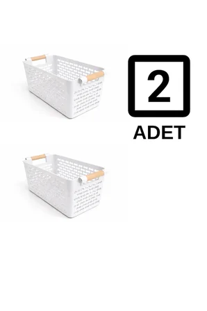 2 Adet Çok Amaçlı Plastik Tutacaklı Organizer Sepet Dolap İçi Çekmece Düzenleyici - Beyaz