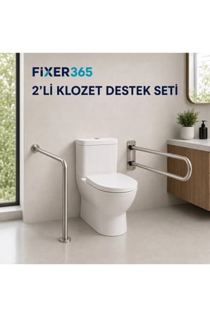 2’li Klozet Yanı Tutunma Barı Seti Paslanmaz L Tipi 75 cm ve Katlanır 73 cm Bakanlık Ruhsatına Uygun