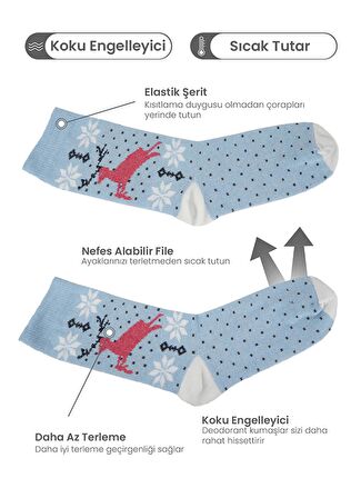 4 Çift Geyik Desenli Bayan Soket Çorap