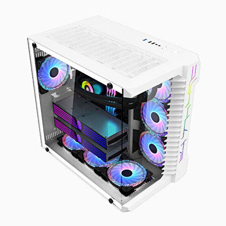 SNT Luobin III War Machine Midi Tower Atx Akvaryum 750 Watt 80+ Güç Kaynağı 7x Argb Fan Uzaktan Kumanda Kontroller Beyaz Gaming Kasa 