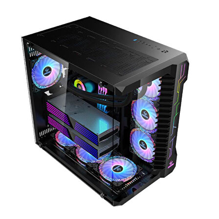 SNT Luobin III Midi Tower Atx Akvaryum 750 Watt 80+ Güç Kaynağı 7x Argb Fan Uzaktan Kumanda Kontroller Siyah Gaming Kasa 