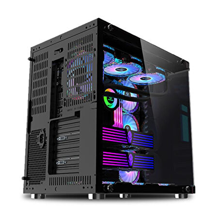 SNT Luobin III Midi Tower Atx Akvaryum 750 Watt 80+ Güç Kaynağı 7x Argb Fan Uzaktan Kumanda Kontroller Siyah Gaming Kasa 