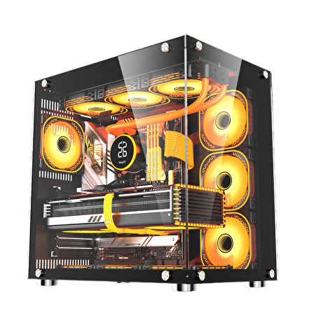 SNT UFO II 750 Watt 80+ Bronze Power Midi Tower Atx Gaming Akvaryum 7 x Argb Fanlar ve Uzaktan Kumanda Kontroller  Dahil Masaüstü Bilgisayar Kasası