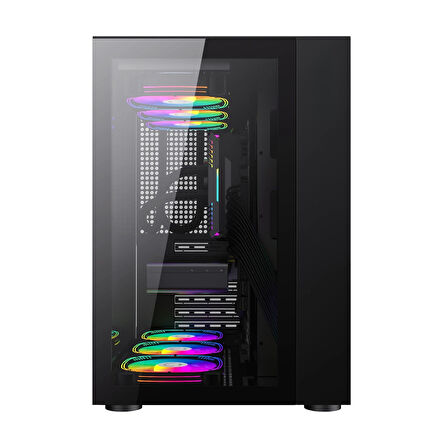 SNT WARZONE II Midi Tower 7x120 Mm. Argb Uzaktan Kumanda Atx Siyah Gaming Kasa