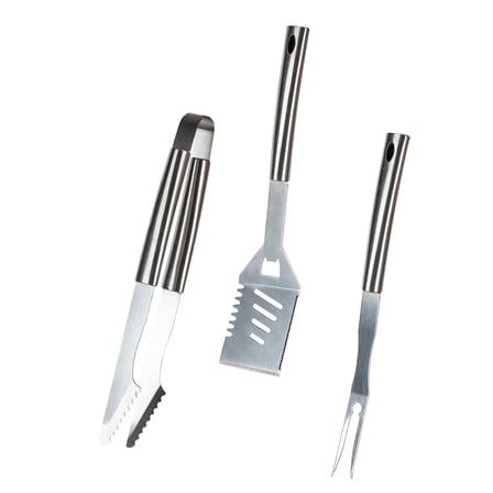 Porsima KJ-1007 3 Parça Paslanmaz Çelik Maşa-Spatula-Çatal Barbekü Seti Servis Seti