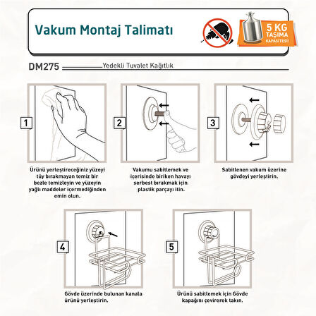 TEKNOTEL DELME VİDA MATKAP YOK!  VAKUMLU YEDEKLİ TUVALET KAĞITLIK KROM DM275