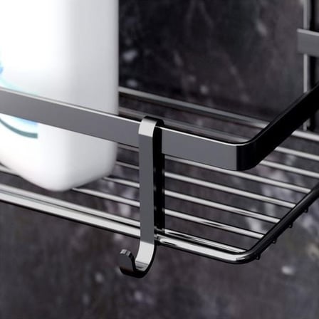 Teknotel 3 Katlı Kancalı Banyo Rafı - Siyah