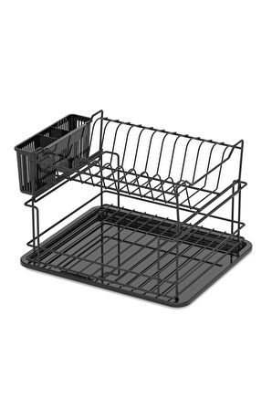 TEKNOTEL İKİ KATLI MODÜLER TABAKLIK BULAŞIKLIK BULAŞIK KURUTMA SEPETİ MAT SİYAH KB010