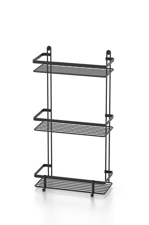 TEKNOTEL BANYO DÜZENLEYİCİ ŞAMPUANLIK 3 KATLI KANCALI BANYO RAFI MAT SİYAH ES065H