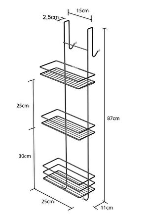 TEKNOTEL BANYO DÜZENLEYİCİ ŞANPUANLIK ÜÇ KATLI ASMALI DUŞAKABİN RAFI MAT SİYAH LM066