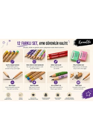 KarmaOfis Okula Dönüş Kurşun Kalem Seti Set-2 | 12 Parça | 8 Tane HB/2B Kalem | 2 Tane Kırmızı Kalem | 2 Tane Silgi Seti