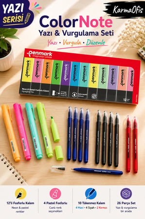 26 Parça Yazı ve Vurgulama Seti – 12’li Neon Pastel Fosforlu, 4 Pastel Fosforlu ve 10 Tükenmez Kalem