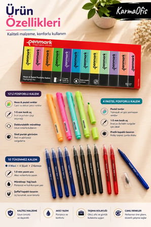 26 Parça Yazı ve Vurgulama Seti – 12’li Neon Pastel Fosforlu, 4 Pastel Fosforlu ve 10 Tükenmez Kalem
