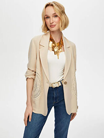 Kroşe Dantel Garnili Keten Karışımlı Ceket S25CKT026