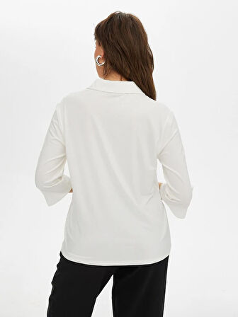 Yakası Ve Kol Ucu Zincir Şerit Detaylı 3/4 Kol Örme Bluz S25BLZ008