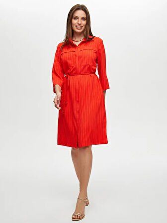 Kendinden Dokulu Kısa Kol Gömlek Elbise S25ELB007