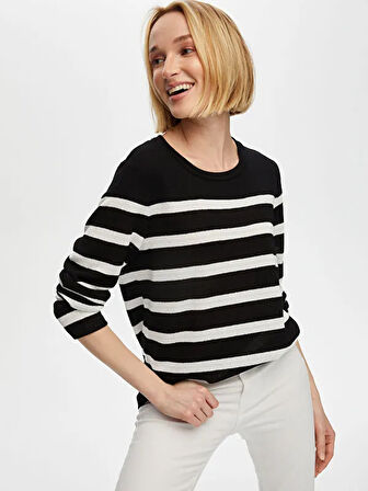 Çizgili Triko Görünümlü Uzun Kol T-Shirt S25TSH055