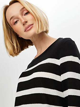 Çizgili Triko Görünümlü Uzun Kol T-Shirt S25TSH055